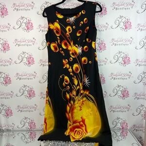 Dress floral swirls roses flowers Black and Yellow Floral Sleeveless unique